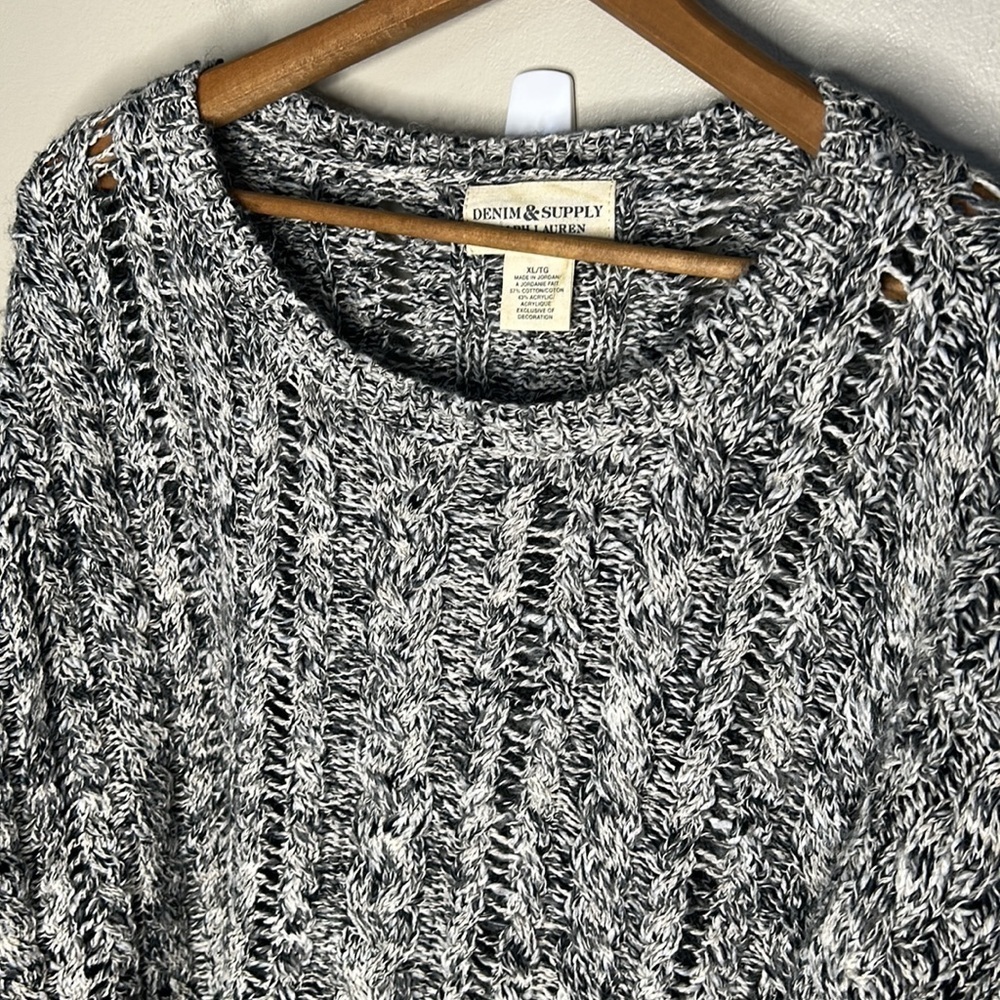 DENIM & SUPPLY RALPH LAUREN Gray and White Marled Open Knit Sweater Size XL - Picture 4 of 15
